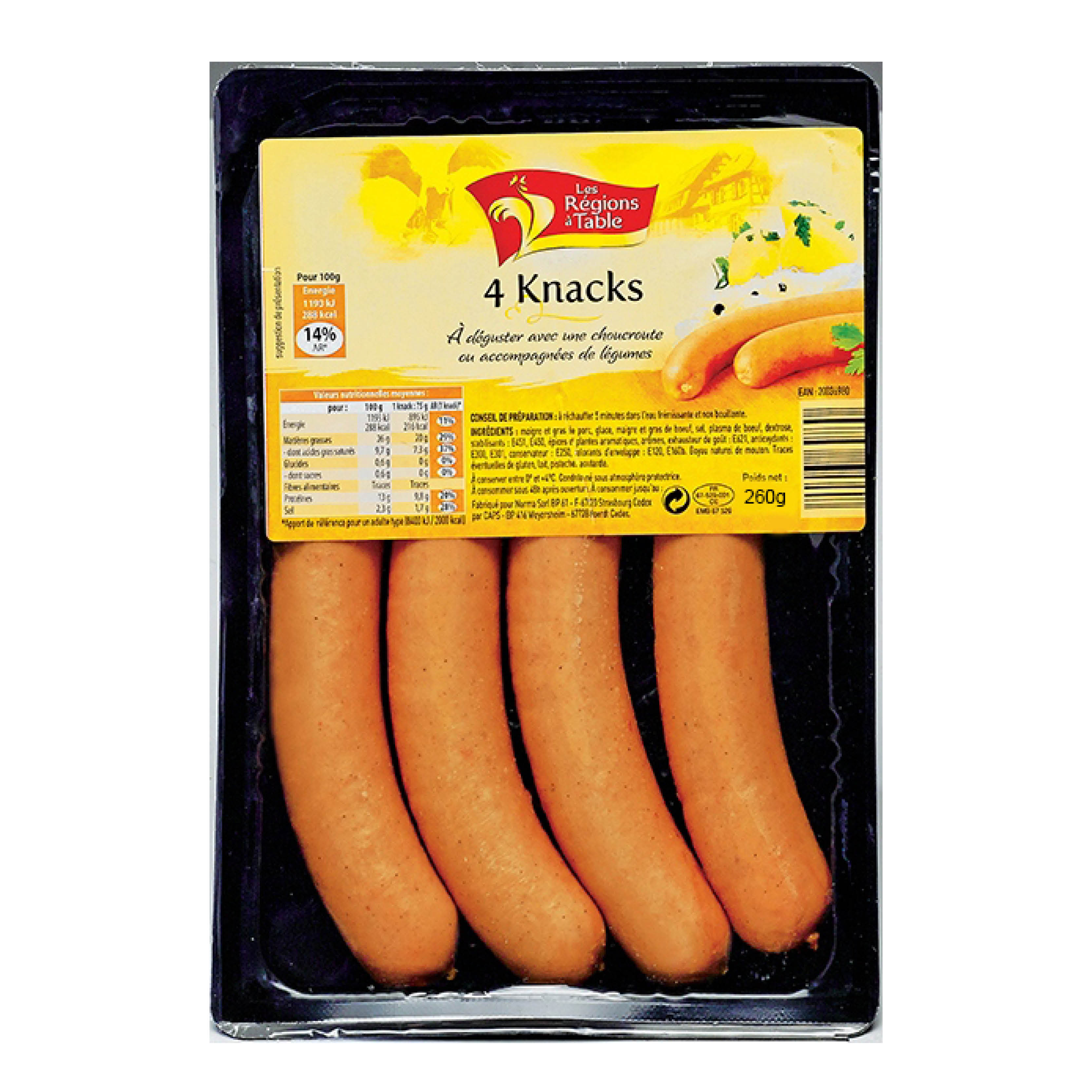 Saucisse knack boyau naturel 60 g env. - Grossiste Saucisse